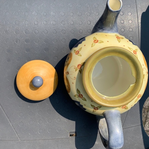 "Lang & Wise Ltd." earthenware teapot w/ saucer, 'Simple Life' - Picture 4 of 8